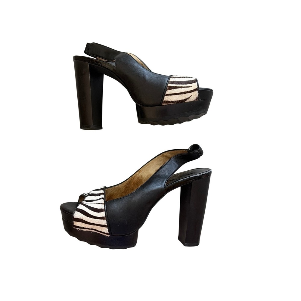 Platform Sandals Zebra Horsehair Y2K Michael Kors Womens 7M Black Slingback Heel - Picture 6 of 15